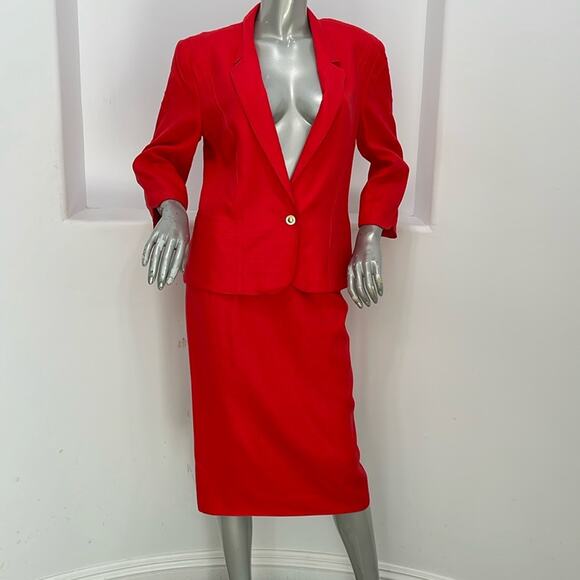 Louis Feraud Vintage Red Knee-Length Pencil Skirt Suit Set Size 10 - Picture 1 of 16